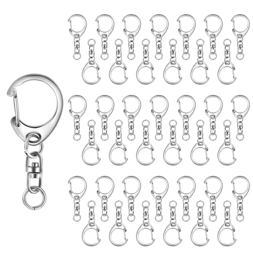 Roctee 50 pcs Lobster Clasp Key, Keychain Clip, Swivel Clasps Lanyard Snap Hook, DIY Crafts Key Chain, Lobster Claw Clasp (Silver)