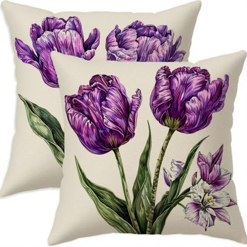 Housse coussin 65x65cm lin taie oreiller violette double face D570 - 2
