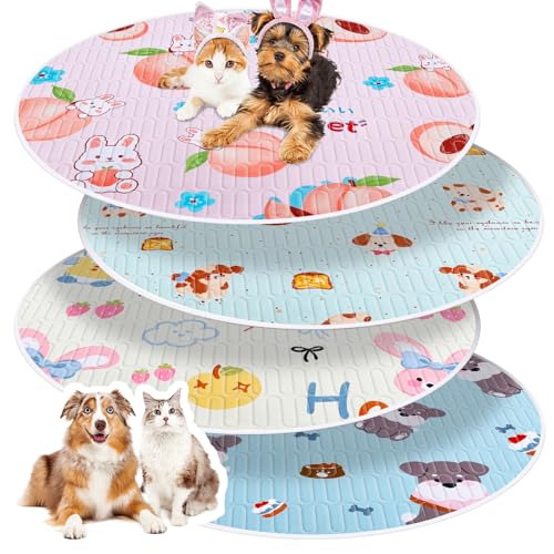 Image of 4 Pack Whelping Pads for Dogs, Round Whelping Pads Washable and Waterproof ,Reusable Pet Pee Pads Puppy Training Pad Whelping Floor Pad Whelping Supplies for Dogs (32 inch, Round,Multicolor)