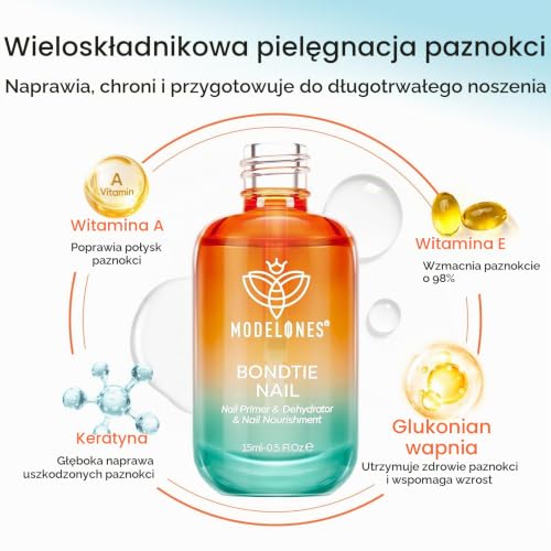 Modelones Primer do paznokci do żelu i dehydrator, 3-w-1 15ml Witamina A+ E & Keratyna Odżywcza Preparacja do paznokci do manicure Nail Art UV lakier do paznokci