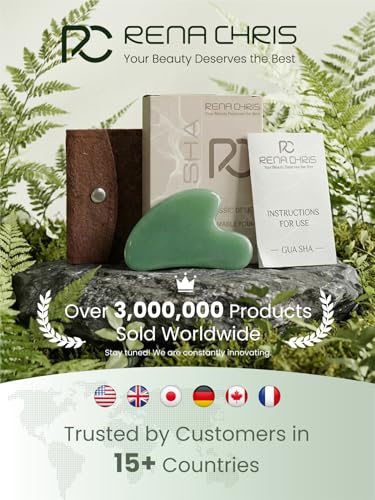Image of Rena Chris Gua Sha Facial Tools, Green Stone Guasha Tool for Acupuncture, Manual Massage Tool for Jawline Sculpting and Puffiness Reducing, Gua Sha Facial Massage Tool, Skin-Care Gift (Cobalt Green)