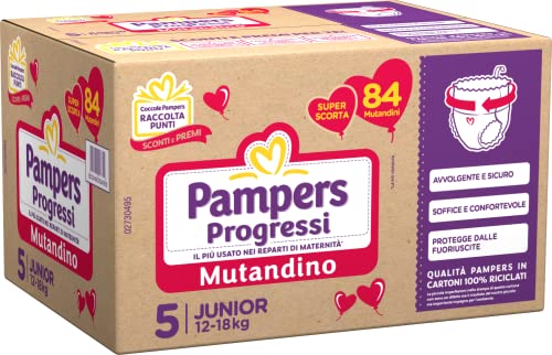 Pampers Progressi Penta Mutandino Junior, 84 Pannolini, Bianco, Taglia 5, 12-18 kg
