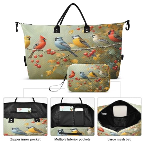 Bird Travel Gym Bag, Group Of Colorful Birds Weekender Overnight Duffle for Women with Toiletry Bag Travel Swim2