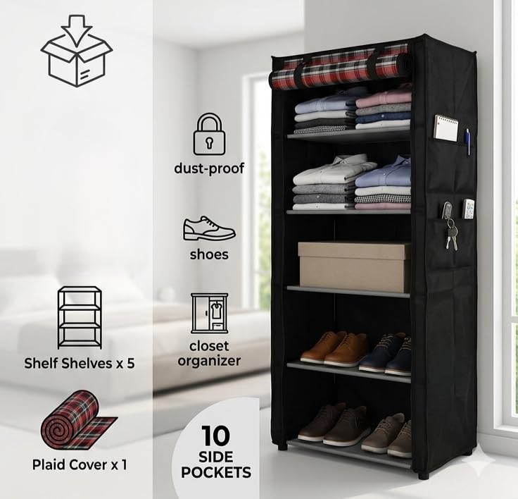Bluevista Shoe Rack Fabric Cover Only for 5 Layer Rack | Dustproof Flap Cover| Replacement Washable | Portable Shoe Organizer cover only for 5 shelf (Red) 1