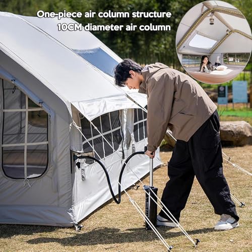 Tenda da campeggio gonfiabile con pompa, per 6-8 persone, impermeabile, per esterni, 4 stagioni, con apertura del camino, facile da installare