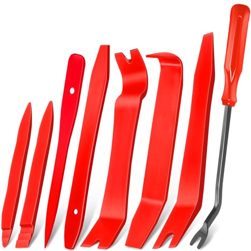 Image of Keze 8 Pcs Auto Trim Removal Tool Kit with Non-Scratch Plastic Pry Tool & Fastener Clip Removal Tool Set for Car Panel Dashboard Door Clips and Upholstery Trim-Red