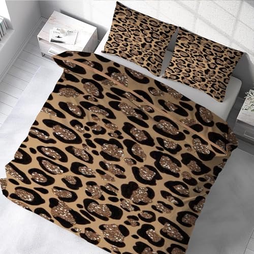 Housse de couette 240x260 imprimé léopard microfibre anti-plis lit