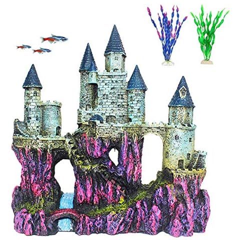PINVNBY Aquarium Resin Castle Decoration Fish Tank Driftwood Castle Cave Hideouts House Plants Supplies Accessories(Purple) Cover