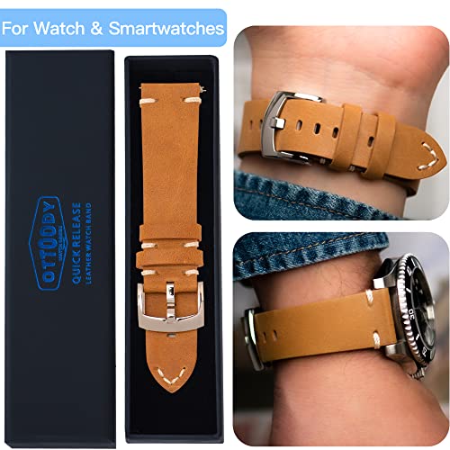 Ottoody Leather Watch Bands 18Mm 20Mm 22Mm, Quick Release Top Grain Leather Watch Band Straps For Men And Women, Stylish Vintage Replacement Watch Band For Watch And Smartwatch #TOP6
