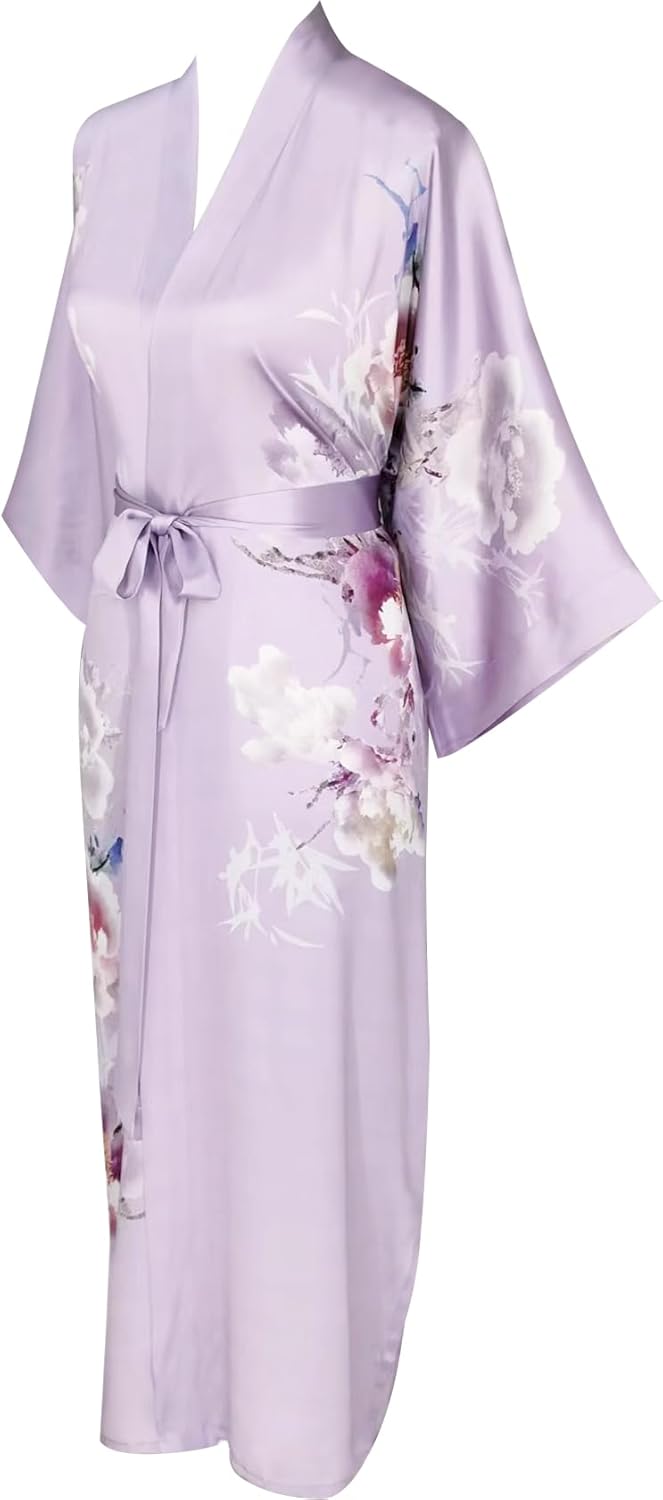 Women's Classic 100% Silk Kimono Robe, Bathrobe—Printed Pattern - Image 2