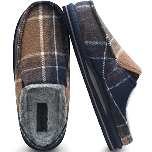 Image of ONCAI Mens Clog Slippers with Arch Support Stripe Faux Fur Cotton-Blend High-Density Memory Foam Warm House Slippers Slip-on Indoor Outdoor Rubber Sole Size 7-16