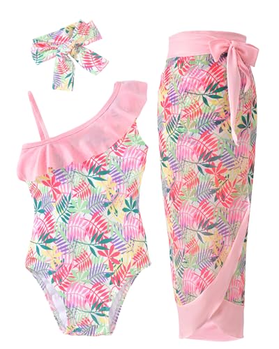 Image of HINTINA Toddler Girl One Piece Ruffle Swimsuit with Cover Up Skirt Bathing Suit Swimwear 2-7Y