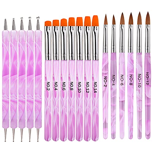 Acrylic Nail Brush For Nail,Yokilly 18 Pcs Nail Brushes for Acrylic Application,Nail Painting Brush Pen Nail Art Dotting Pen Nail Art Builder Brushes Nail Art Liner Brush for Diy Nail Print And Salon