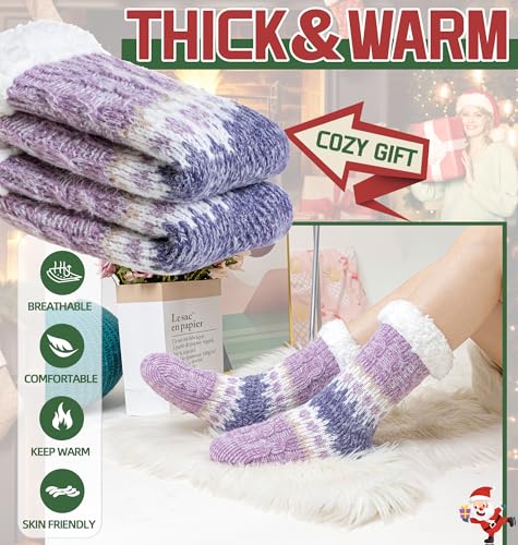 DoSmart Women Slipper Socks Non Slip Fluffy Winter Warm Thick Thermal Cozy Cabin Soft Fleece Home Grips Socks4