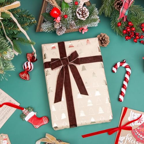 Image of QIANF Vintage Brown Velvet Ribbon Chocolate Christmas Ribbon for Gift Wrapping Crafts Christmas Tree Ornaments Garland Decorations, 1 Inch X 25Yd