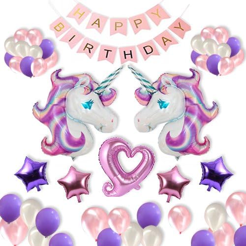 AKINGSHOP Unicorn Party Supplies,Unicorn Balloons,Happy Birthday Banner,unicorn birthday party decorations set ,Birthday Party Supplies for Kids Birthday Decorations (33 PCS)