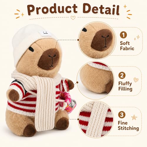 Image of Capybara Plush for Boys Girls Birthday Dress Up Cute Plushies,10 Pcs Set,9 Clothes and Accessories Kawaii Stuffed Animal Plushie Toy, Soft Peluche Doll for Kids 10.2 in