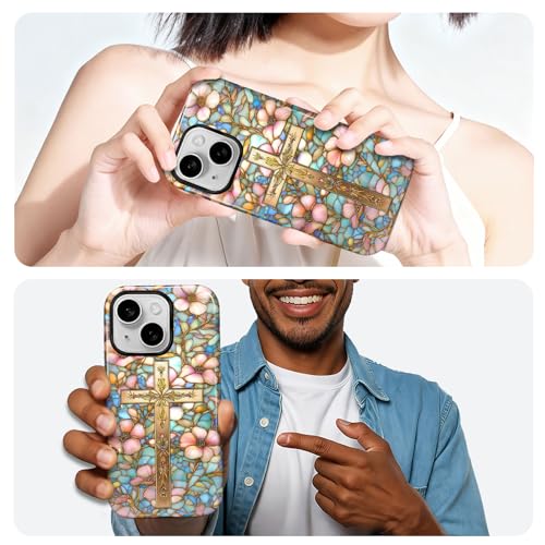 Coque iPhone 14 Plus antichoc double couche rigide mosaïque fleurs verre teinté