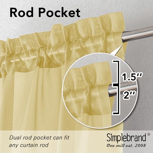 Image of Simplebrand Yellow Sheer Curtains 96 Inches Long, Light Filtering Rod Pocket Solid Color Window Sheer Curtain Panels, Elegant Curtains & Drapes for Living Room, Bedroom 2 Panels, 42 inch W x 96 inch L