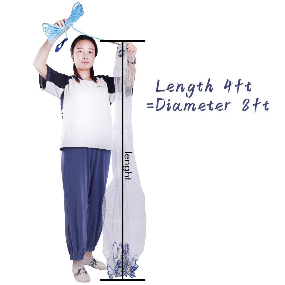 Lawaia Salzwasser-Angelnetz, für Köderfalle, Fisch-Wurfnetz, Größe: 120 cm, 150 cm, 180 cm, 200 cm, 220 cm, 30 cm, 30 cm, 30 cm Radius, Süßwasser-Gießnetze
