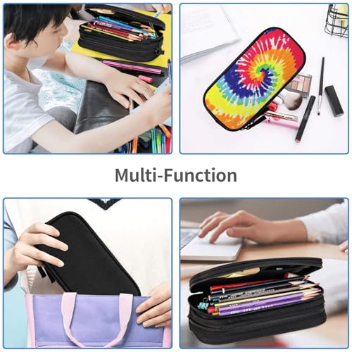Image of Perinsto Rainbow Tie Dye Pencil Case Big Capacity Multi Compartment Stationery Box Pencil Pouch Holder Desk Organizer For School Office Home