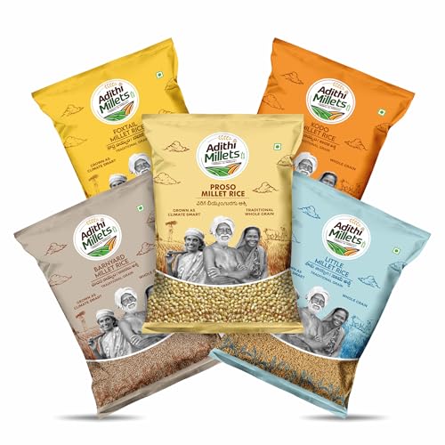 Grains Dr Khadar millets Combo | PROSO, Foxtail, Little, Kodo & Barnyard | Unpolished and Organic| Stone Free, Dust Free & No Broken | Ideal for Fasting (Bhagar Rice) | Rice Replacement | High Fibre | Gluten Free | Non-GMO | Premium Export Quality | Factory Processed | Pack of 500gx5, total 2.5kg by own factory