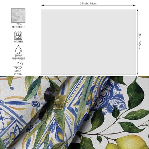 Spring Lemon Kitchen Towels for Drying Dishes,18"x26" Quick Dry Absorbent Microfiber Boho Hanging Hand Towels for Bathroom Drying Hands,Seasonal Summer Decorative Farmhouse Tea Towel Set of 2 — view 4
