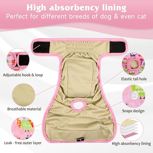 Image of Dog Diapers Female 5pcs,Reusable Dog Doggie Puppy Doggy Diapers Female, Period Panties in Heat, Owl, Medium