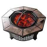 mesa de barbacoa Seguro y relabierto: este Patio Fire Pit viene con una pantalla de chispa y un póker de fuego, la cubierta de fuego de fuego, evita las chispas, las brasas y los escombros de volar, mientras que un póker de madera de madera le permite mover madera o carbón de leña.