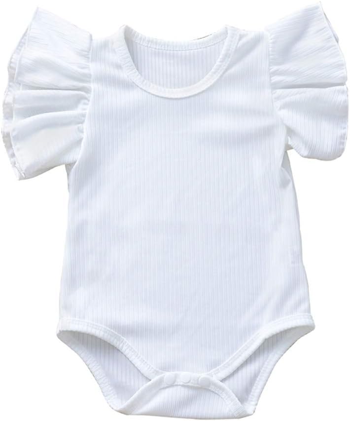 Newborn Infant Baby Girl Solid Ruffle Romper Bodysuit Jumpsuit Casual Clothes One P...