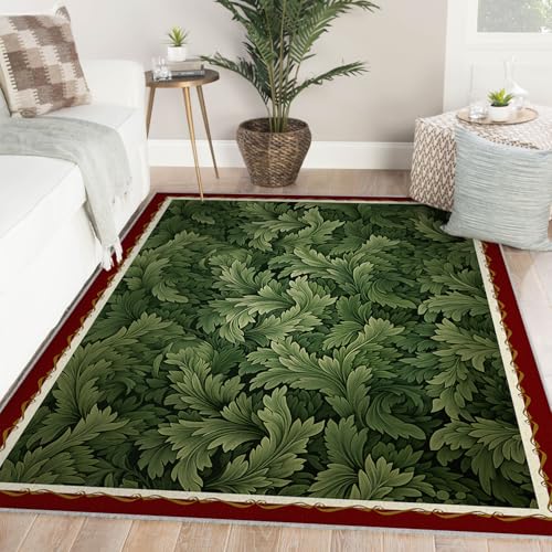 Tapis 200x300cm feuilles vintage lavable poil bas vert - 2