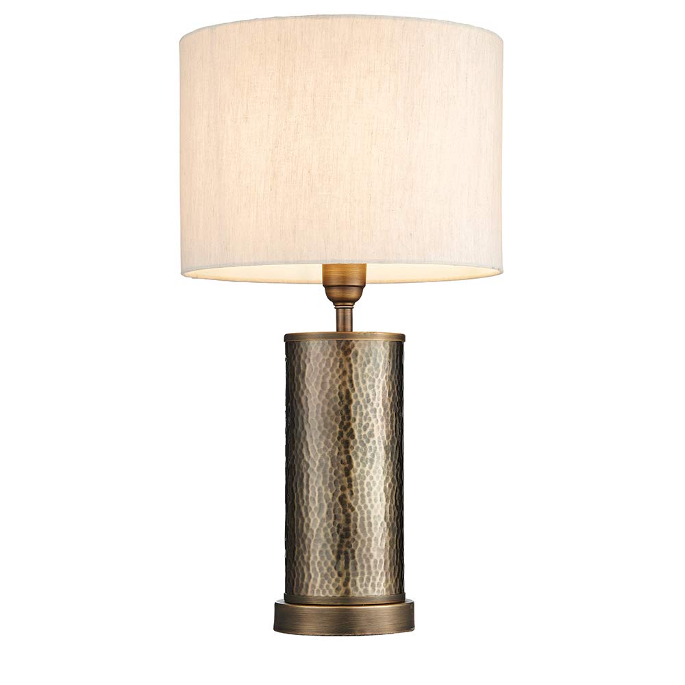 National Lighting Zander Stylish Vintage Indoor Aged Bronze Effect Table Lamp with a Natural Fabric Shade for Dining Room Living Room Bedroom