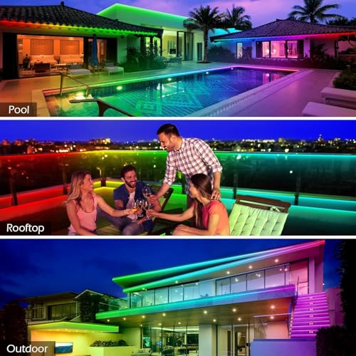 Image of AILBTON 400FT Outdoor LED Strip Lights Waterproof,IP68 Outside Led Light Strips Waterproof with Bluetooth App Remote Control,Music Sync RGB Exterior Led Rope Lights,for Balcony,Deck,Roof,Garden,Pool
