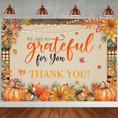 Toile de fond de fête automne Thank You en tissu motif citrouille pour photomaton 208x150 cm