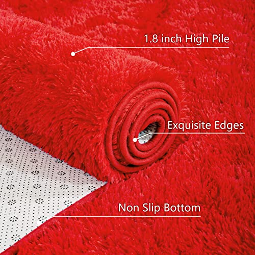 Tapete AROGAN Fluffy para dormitorio y sala 3x5 pies rojo miniatura 4