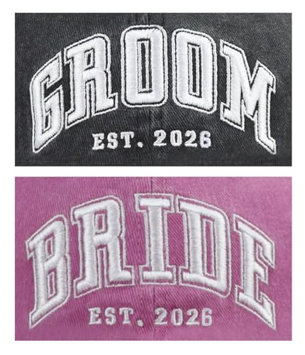 Image of 2PCS Bride and Groom Est 2025 2026 Hats for Men Women, Funny Adjustable Embroidered Newlyweds Couples Baseball Cap