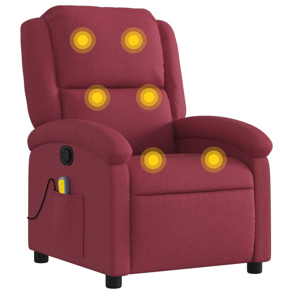 vidaXL Massagesessel, Sessel Verstellbare Rückenlehne, Fernsehsessel Relaxsessel mit Vibrationsfunktion, Liegesessel Polstersessel Ruhesessel, Weinrot Stoff
