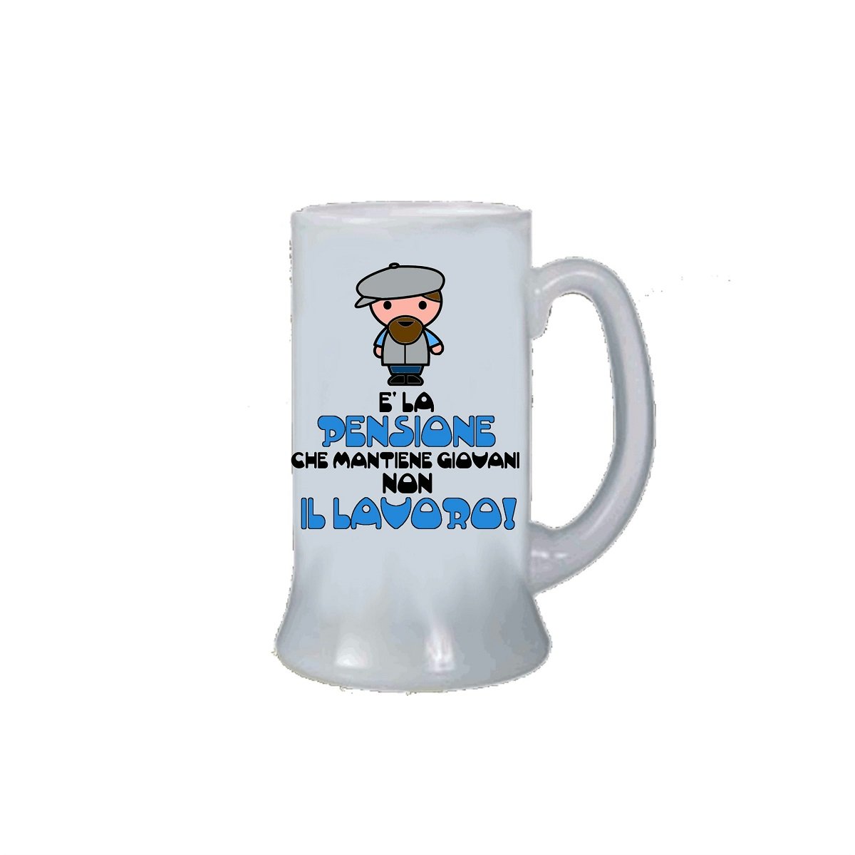 Regali Pazza idea Boccale Birra Decorato Uomo Donna - 500ml - Vetro - Stile Unico - per Festeggiamenti - Collezione Pensionato