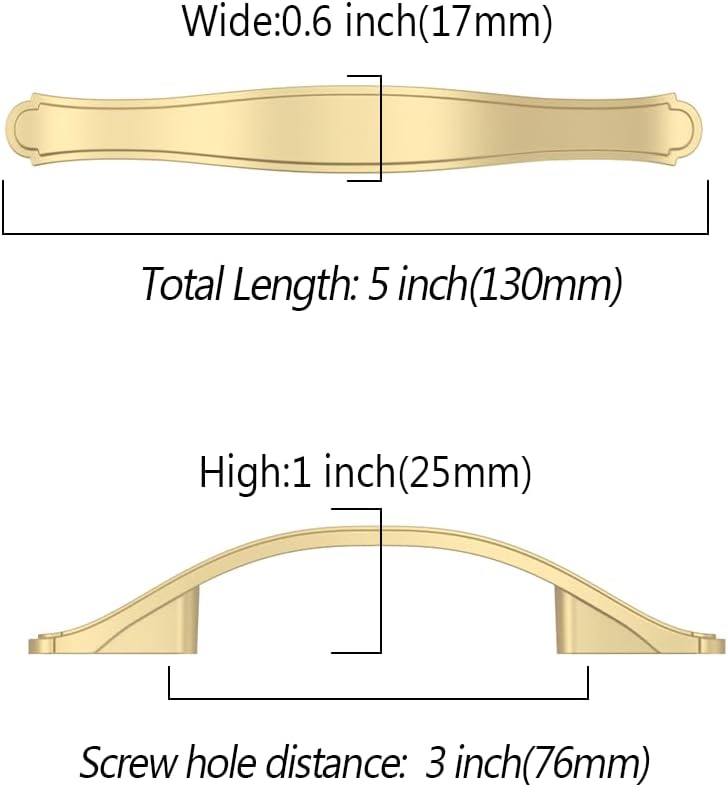 Asidrama 10 Pack 3 Inch(76mm) Brushed Gold Kitchen Cabinet Handles Cabinet Pulls Kitchen Cabinet Hardware for Cupboard Drawer Pulls 2792