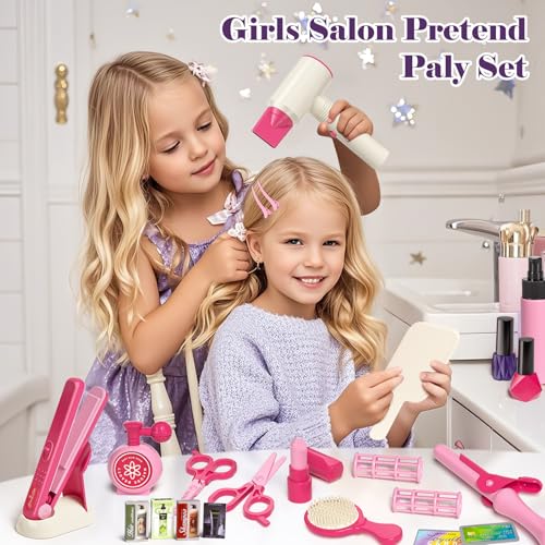 Tacobear Friseur Set Kinder Schminkkoffer Mädchen Friseurkoffer Haarstyling Zubehör Gefälschte Kosmetik Kaufmannsladen Rollenspiel Pretend Play Makeup Spielzeug Geschenke Mädchen ab 3 4 5 6 7 8 Jahre