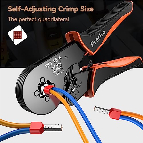 Preciva Bootlace Crimping Tool Kit, 0.08-16mm²/AWG28-5 Ferrule Crimp Toolkit with 1200pcs Connectors(300 Dual Wire Terminals), Self-Adjsutable Ratchet Crimper ToolKits - Image 2
