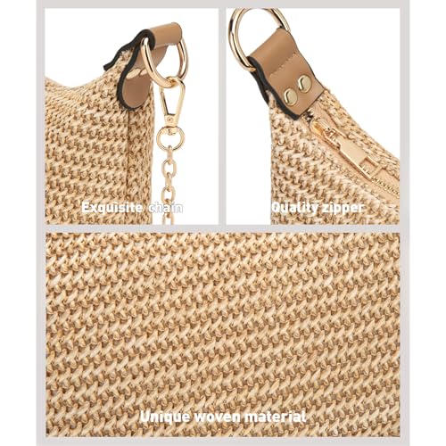 Image of CROJUYI Straw Shoulder Bag for Women Soft Small Woven Shoulder Purse Handbag,Beach Tote Straw Bag for Summer