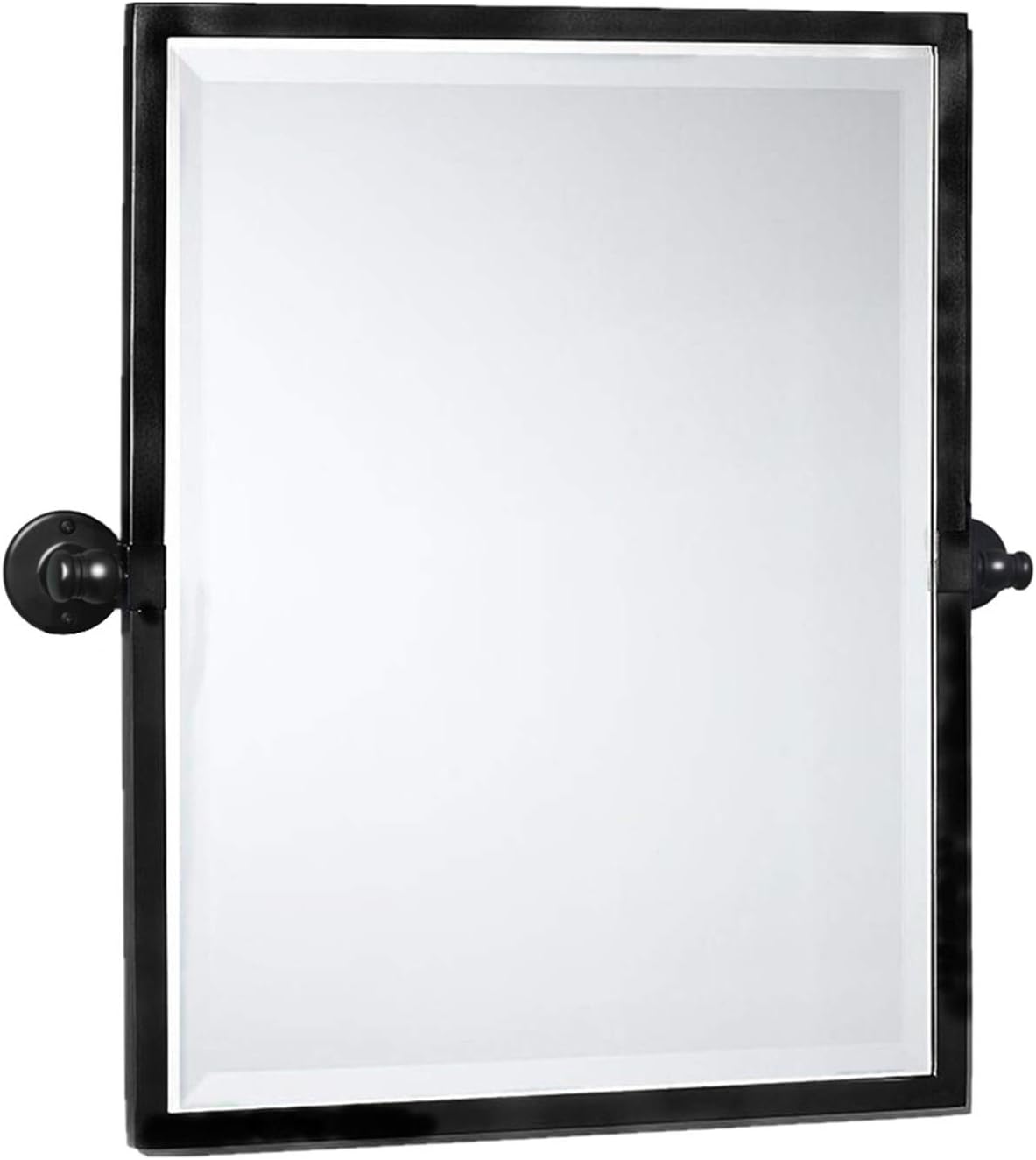 Black Metal Framed Pivot Rectangle Bathroom Mirror Tilting Beveled Vanity Mirrors for Wall, Overall 23.9 x 24 inches (Mirrror 20 x 24 inches)