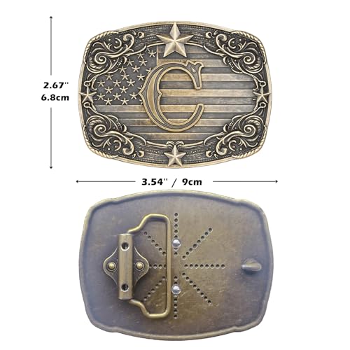 Image of Cowboy Belt Buckle for Men Vintage Western Rodeo Texas Initial Letter ABCDJMR to Z Belt Buckles