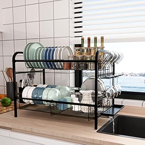 Dripex Escurreplatos platos negro, 2 niveles ampliable, escurridor de platos, secador de platos Cover