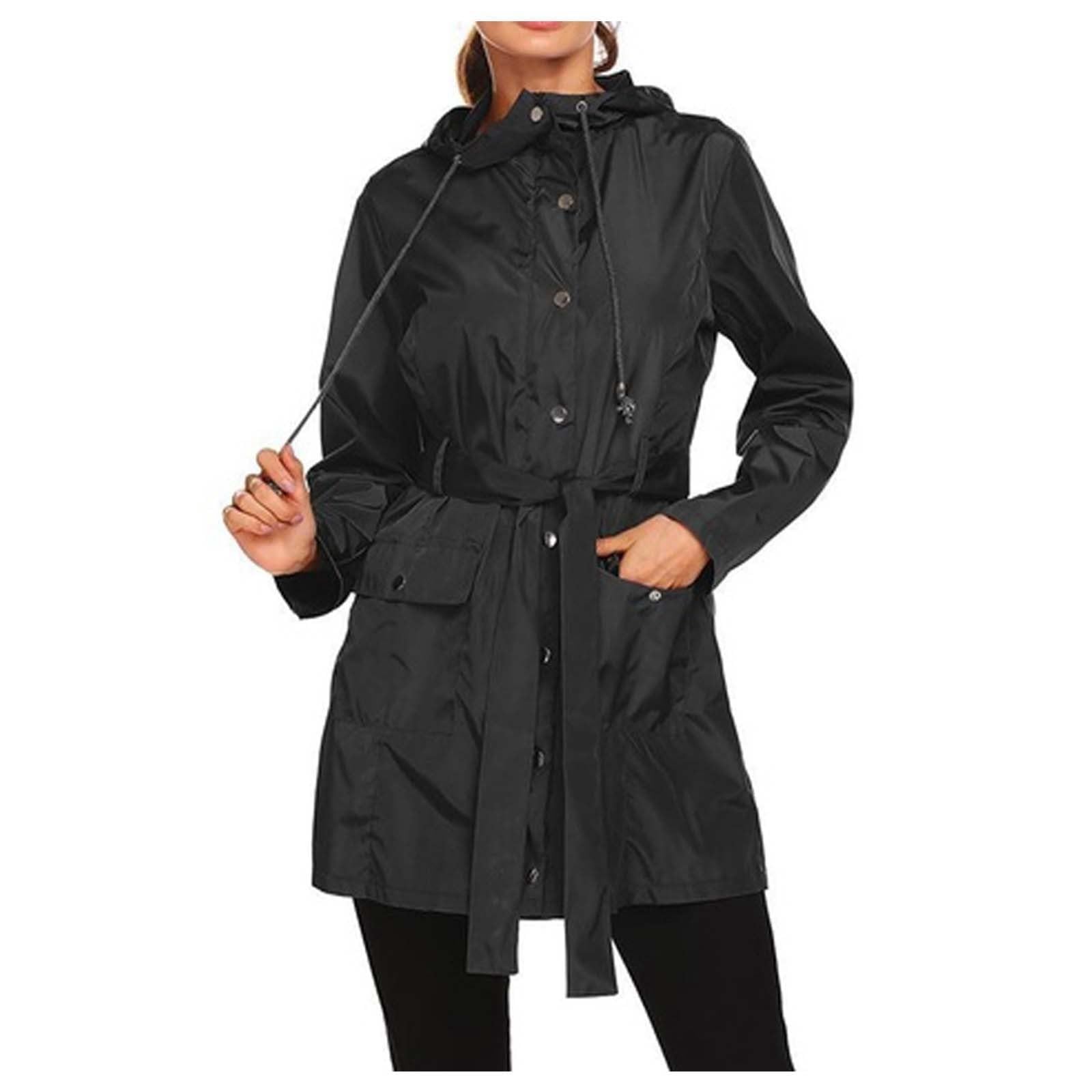 Impermeabili Da Donna Con Cappuccio, Giacca A Cintura, Giacche Antipioggia Lunghe Leggere, Trench Esterno Cappotti Elegante Invernali Trekking Waterproof Cappotto Impermeabile Cappuccio