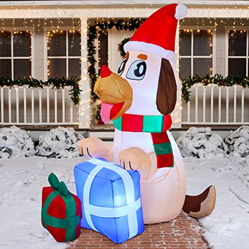 Joiedomi 5 FT Christmas Inflatable Puppy with Gifts, Self-Inflating, Red, LED Light, Outdoor, Yard, Garden, Lawn Winter Decoration