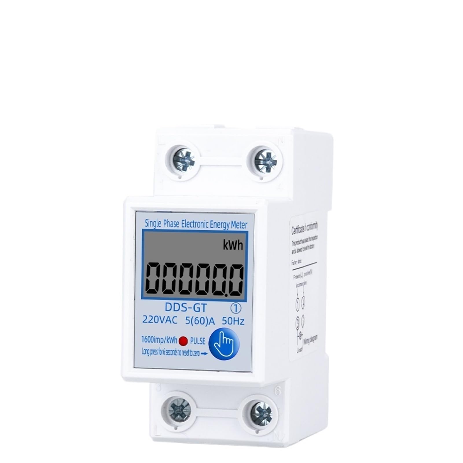 Jednofazowy dwuprzewodowy cyfrowy licznik energii, wyświetlacz LCD na szynę Din, zużycie energii KWh, watomierz elektryczny 230VAC 60A 50Hz