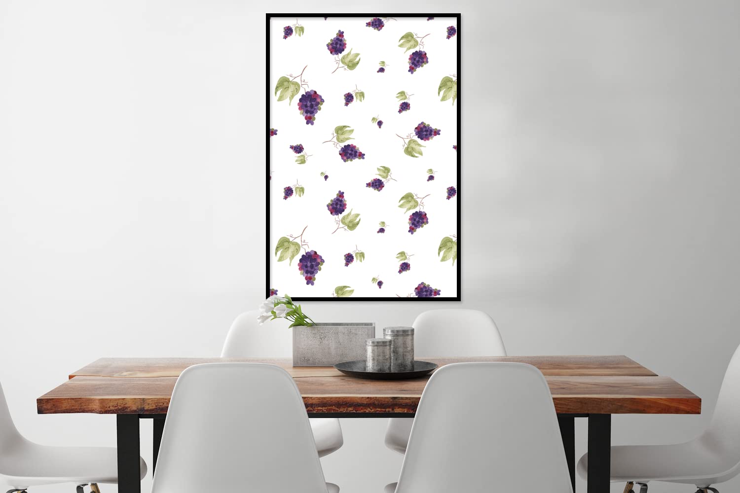 MuchoWow Poster Bilder Wanddeko Deko Wohnzimmer 80x120 cm Weintrauben - Blätter - Schablonen