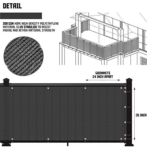 Tang 3' X 25' Black Residential Commercial Privacy Deck Fence Privacy Screen 200 Gsm Weather Resistant Outdoor Protection Fencing Net For Balcony Verandah Porch Patio Pool Backyard Rails #TOP2